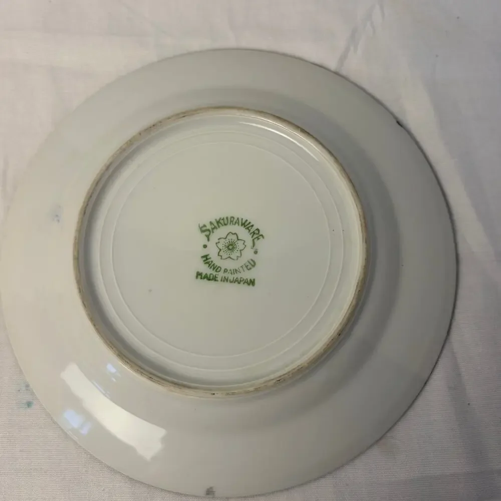 VTG Sakura Ware hand painted bowl, saucer, ladle. FLAW. Made in Japan.